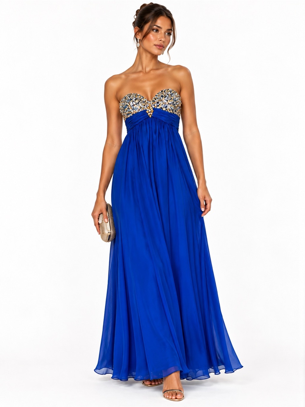 NINA CANACCI Vintage 90's Royal Blue Strapless Evening Gown with Beaded Bodice